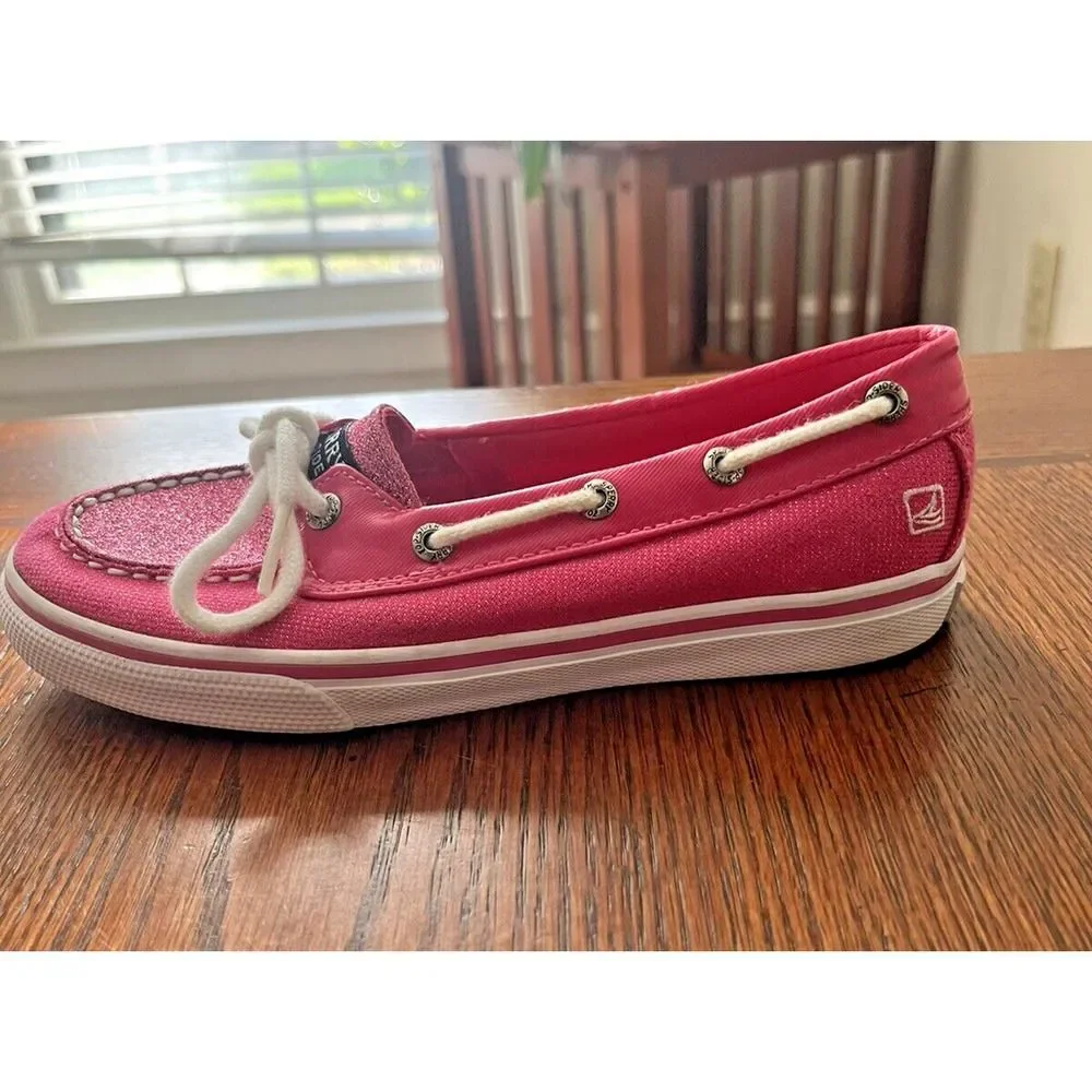 Sperry Top-Sider Biscayne Girls Size 2M Hot Pink Glitter Slip-On Boat Shoes